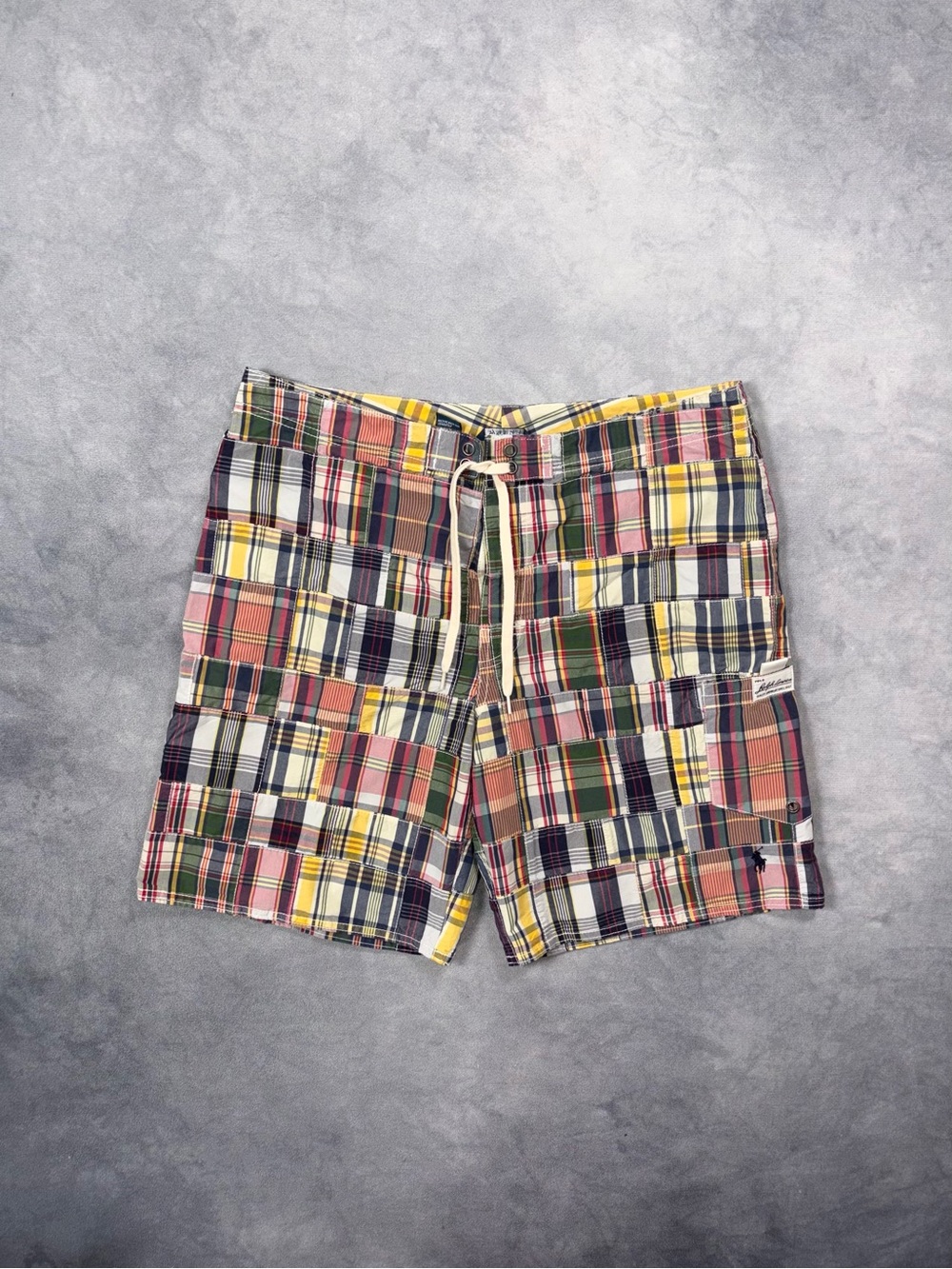 Polo Ralph Lauren Vintage Madras Plaid Patchwork Board Swim Y2K Shorts
